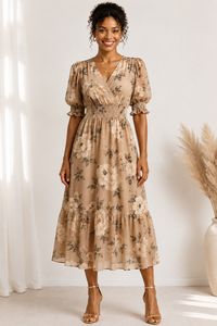 LS Autumn Bloom Chiffon Midi Dress