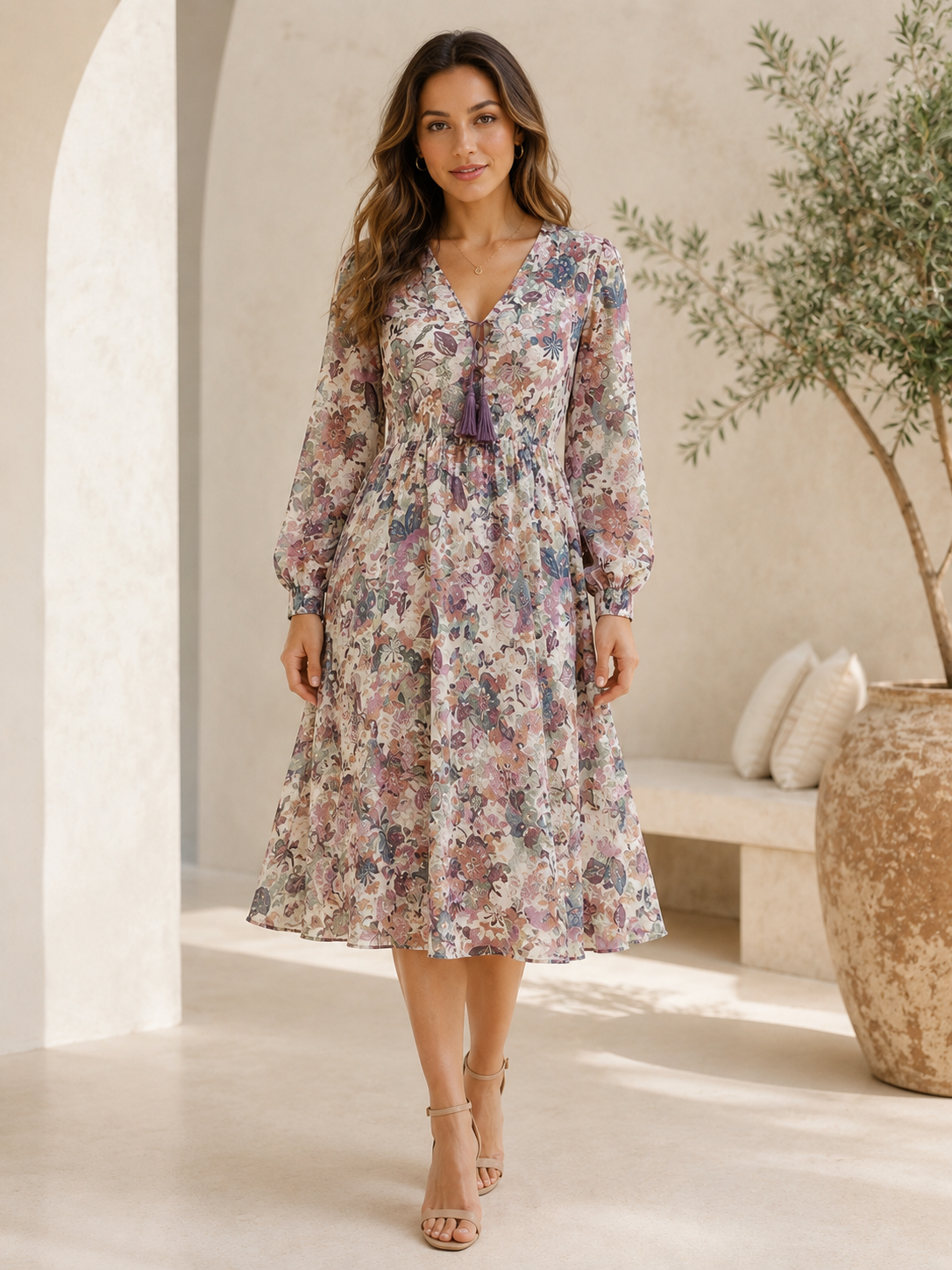 LS Meadow Bloom Tassel Midi Dress