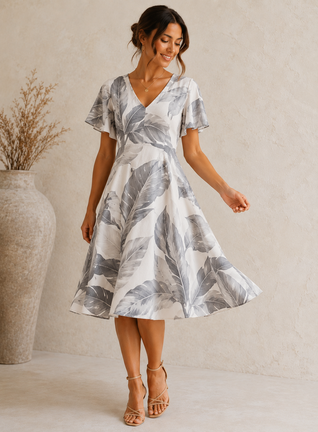 LS Silver Palm Tea Dress