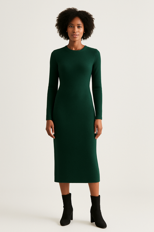 Forest Green Knit Midi Dress