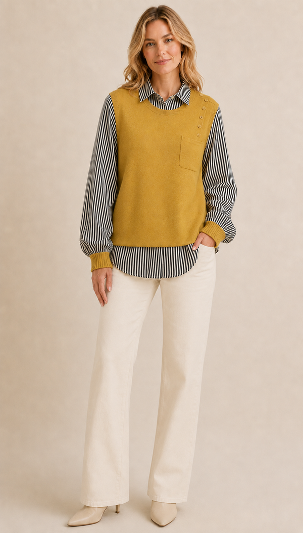 LS Harvest Gold Button-Detail Knitted Vest