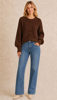 LS Cocoa Textured Balloon Sleeve Cardigan