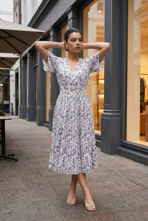 LS Lavender Meadow Pleated Dress