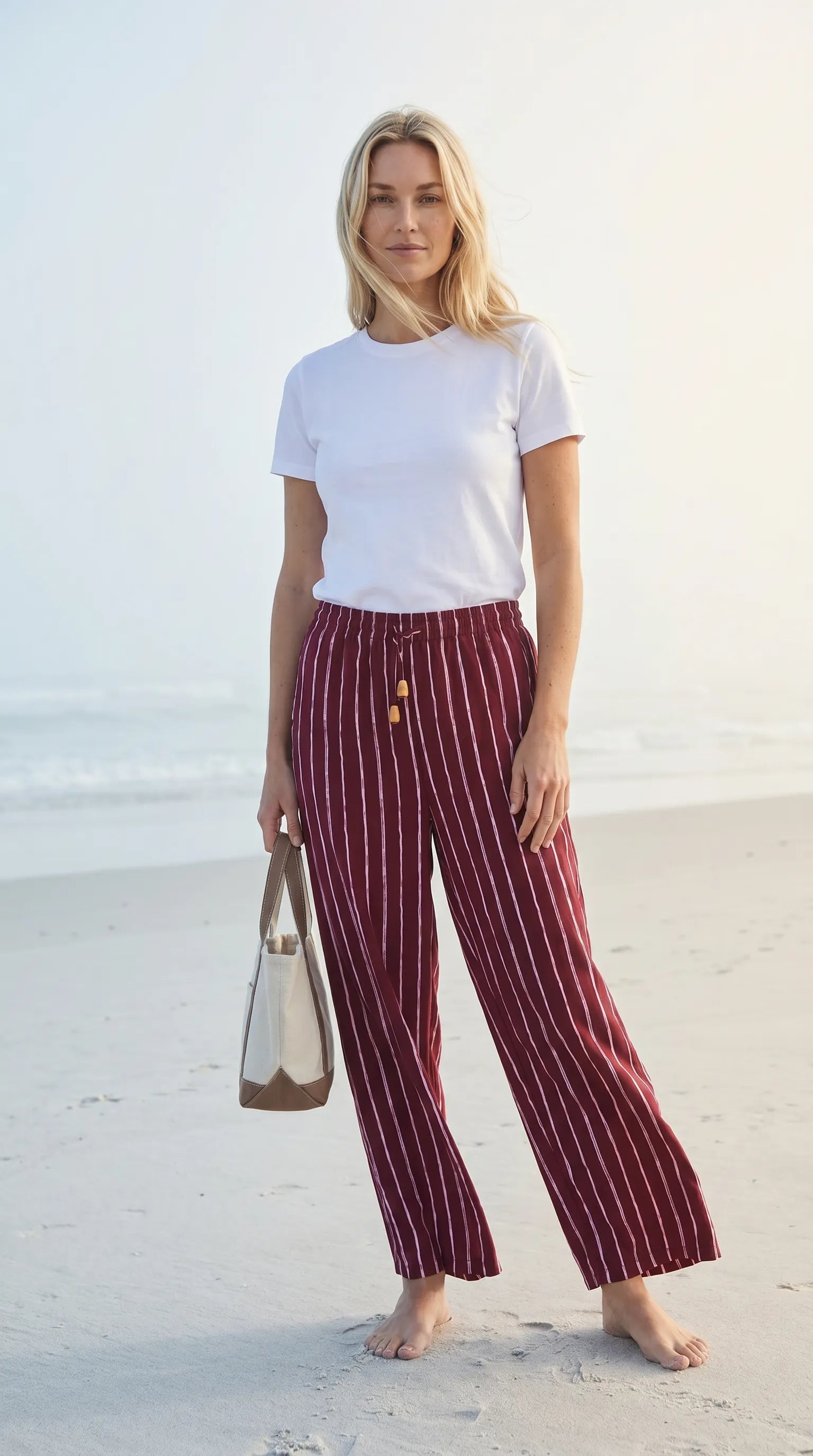 LS Crimson Stripe Wide Leg Trousers