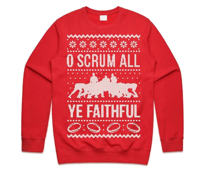 O Scrum All Ye Faithful Christmas Jumper Sweater Sweatshirt Women Men  Adults Xmas Funny Rugby Wales England Men's Sweatshirts