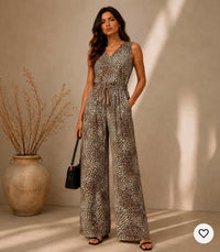 LS Satin Leopard Print Wide Leg Jumpsuit