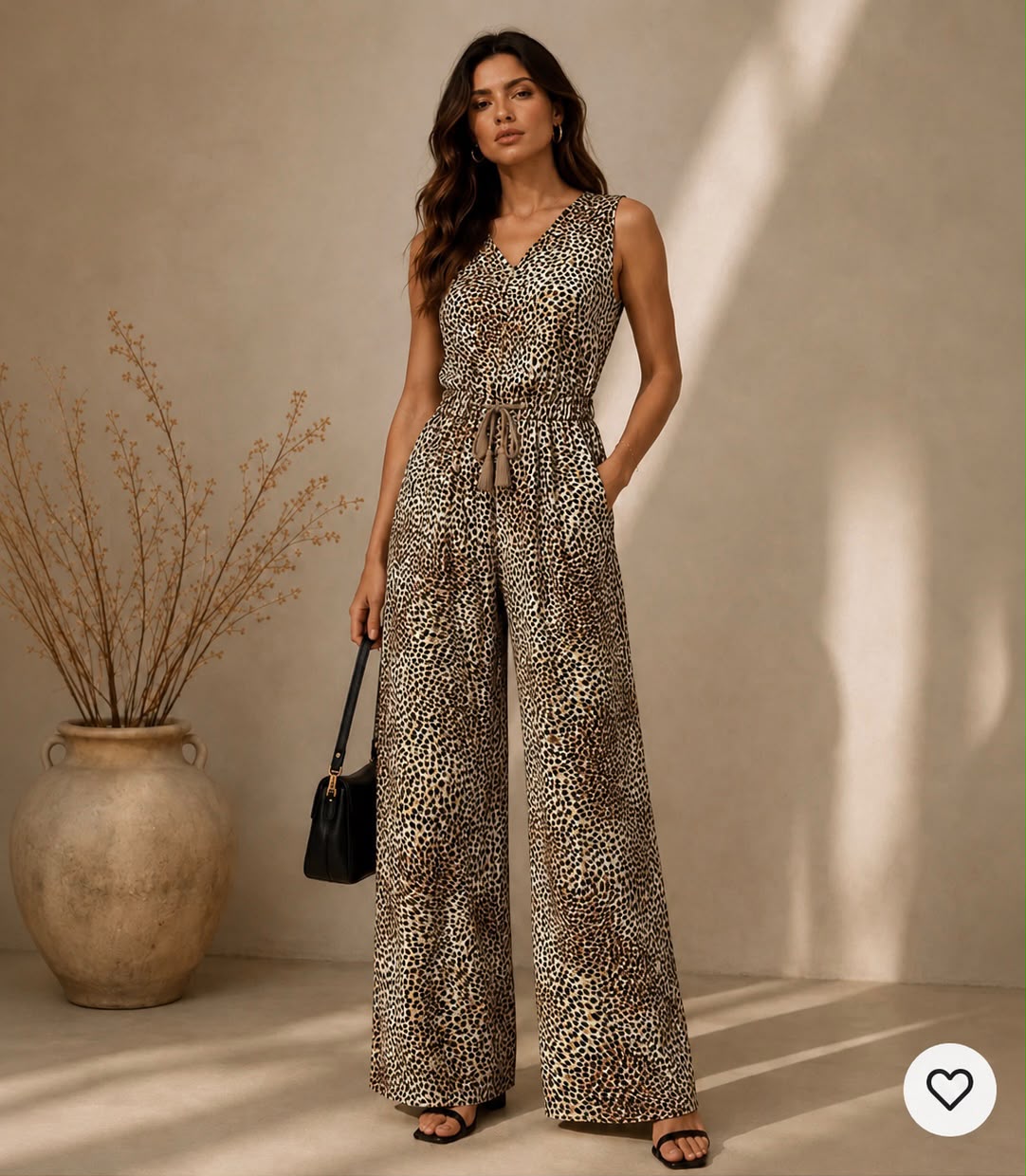 LS Satin Leopard Print Wide Leg Jumpsuit