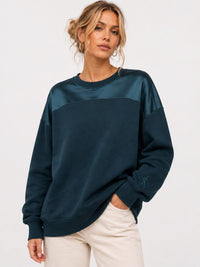 LS Elara Satin-Panel Oversized Sweatshirt – Deep Teal