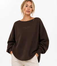 LS Sienna Curved-Hem Oversized Sweatshirt – Chocolate