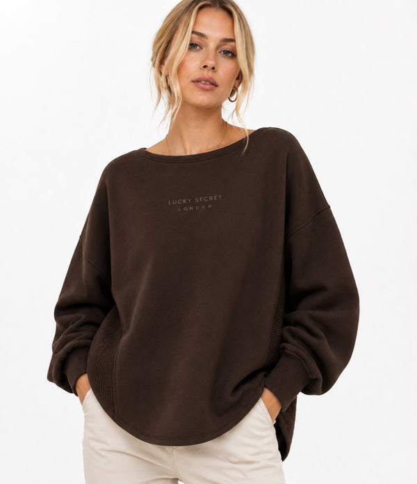 LS Sienna Curved-Hem Oversized Sweatshirt – Chocolate