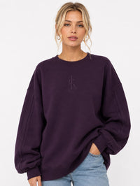 LS Amara Ribbed-Sleeve Oversized Sweatshirt – Aubergine