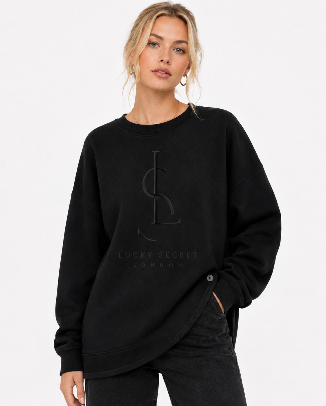 LS Nova Button-Hem Oversized Sweatshirt – Black